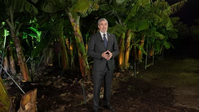 Clavijo durante su discurso de Nochevieja en una finca en La Palma / GOBIERNO DE CANARIAS Clavijo durante su discurso de Nochevieja en una finca en La Palma / GOBIERNO DE CANARIAS