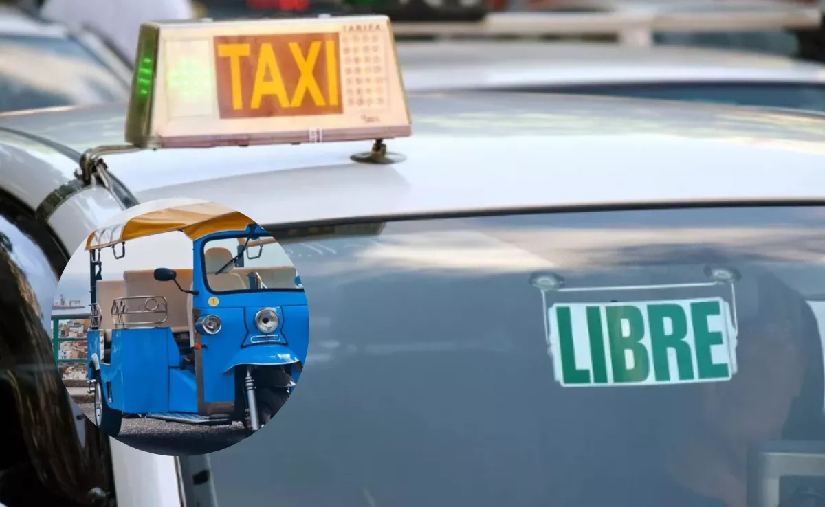 Imagen de un taxi y un tuk tuk en Santa Cruz de Tenerife. / AH 