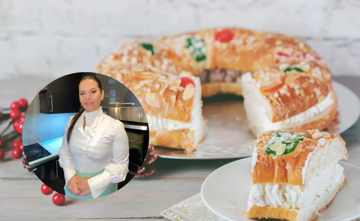 Imagen de un roscón de reyes y de Miriam Hernández / AH