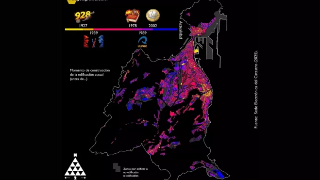 Mapa sobre la antigüedad de las edificaciones de Las Palmas de Gran Canaria / MASGEOGRAFIA Mapa sobre la antigüedad de las edificaciones de Las Palmas de Gran Canaria / MASGEOGRAFIA