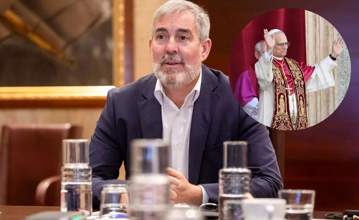 Imagen del presidente de Canarias, Fernando Clavijo, junto al Papa León XIV. / EFE