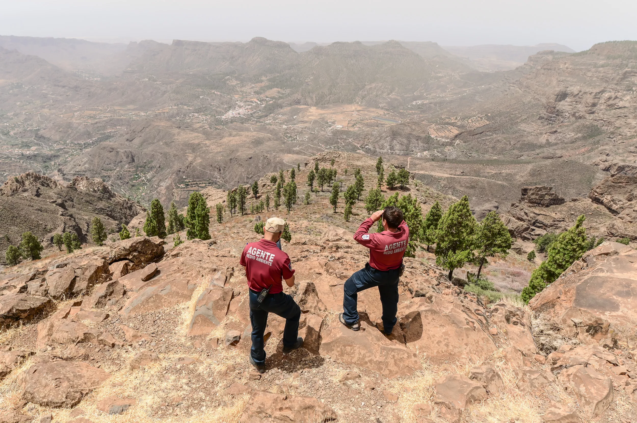 Dos agentes forestales del Cabildo de Gran Canaria en la cumbre./ CEDIDA