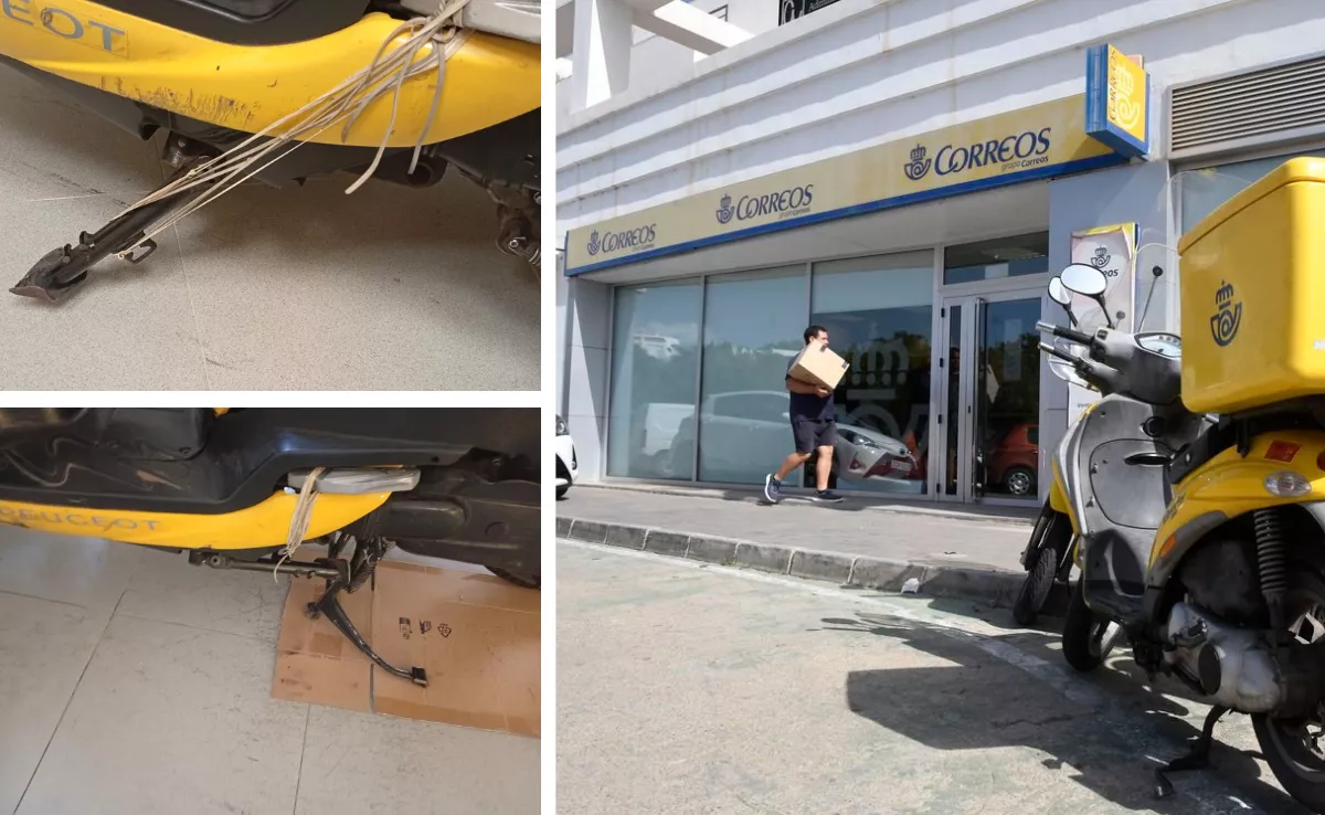 A la izquierda, estado de las motos de Correos; a la derecha, imagen de archivo de una oficina / AH