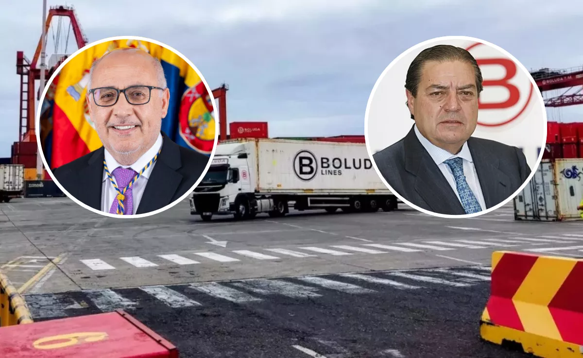 Antonio Morales y Vicente Boluda, sobre una imagen de la terminal de Boluda en el Puerto de Las Palmas. / MONTAJE ATLÁNTICO HOY