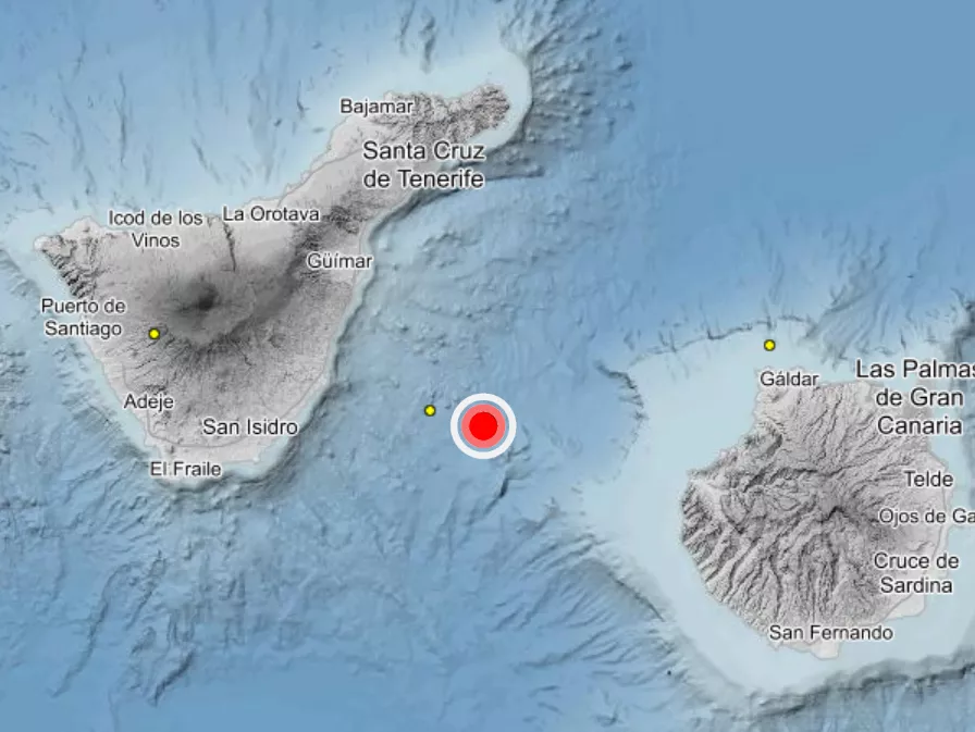 Terremoto de 4,1 sentido entre Tenerife y Gran Canaria. / Instituto Geográfico Nacional (IGN)