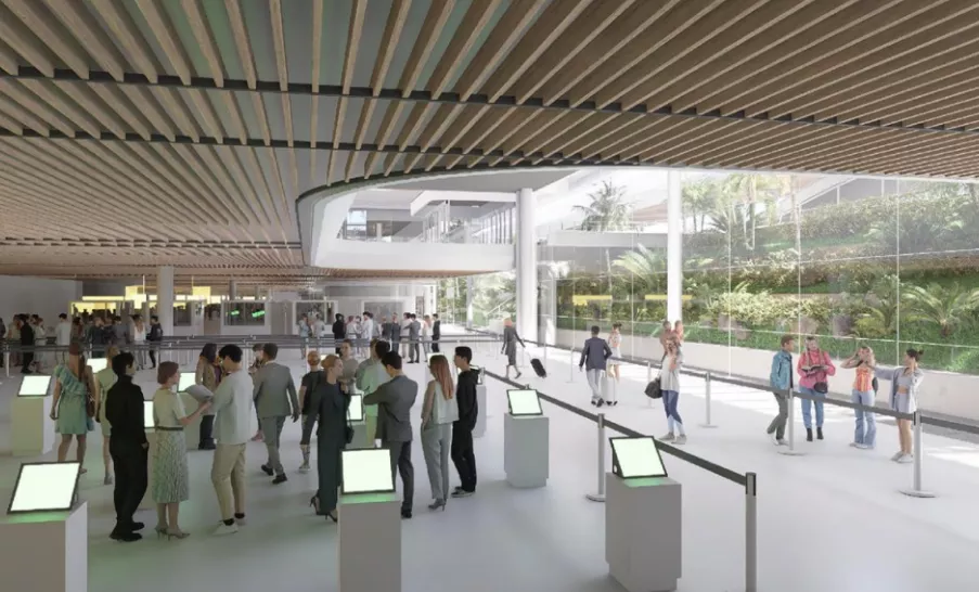 Recreación del patio inglés en la zona de llegadas del aeropuerto Tenerife Sur Reina Sofía./ AENA