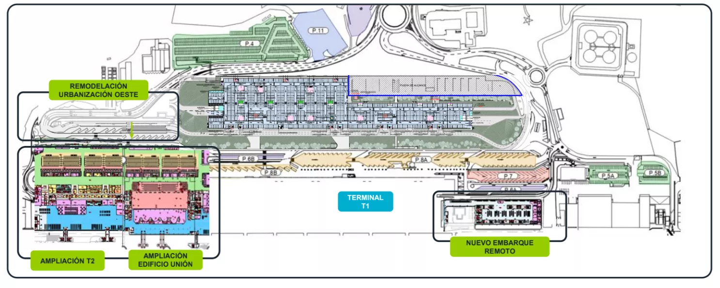 Infografía del reparto de zonas del aeropuerto Tenerife Sur Reina Sofía./ AENA