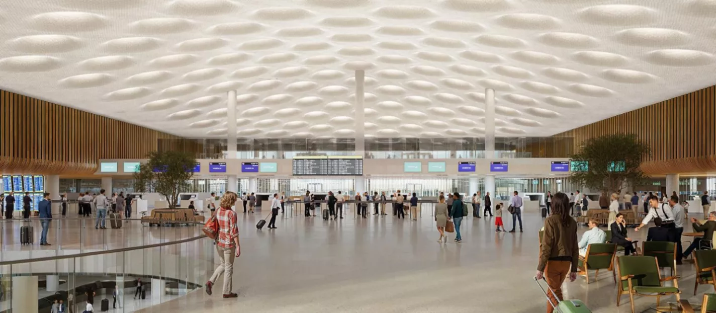 Infografía sobre el futuro aspecto del aeropuerto de Lanzarote./ AENA