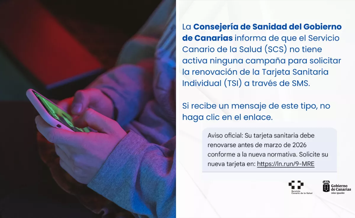 Imagen del mensaje fraudulento / CONSEJERÍA DE SANIDAD