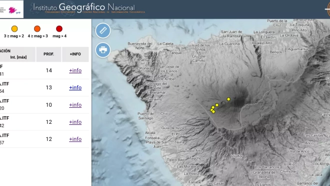 El IGN registra cinco terremotos de magnitud 1.5 y 1.6 en Las Cañadas del Teide. / IGN
