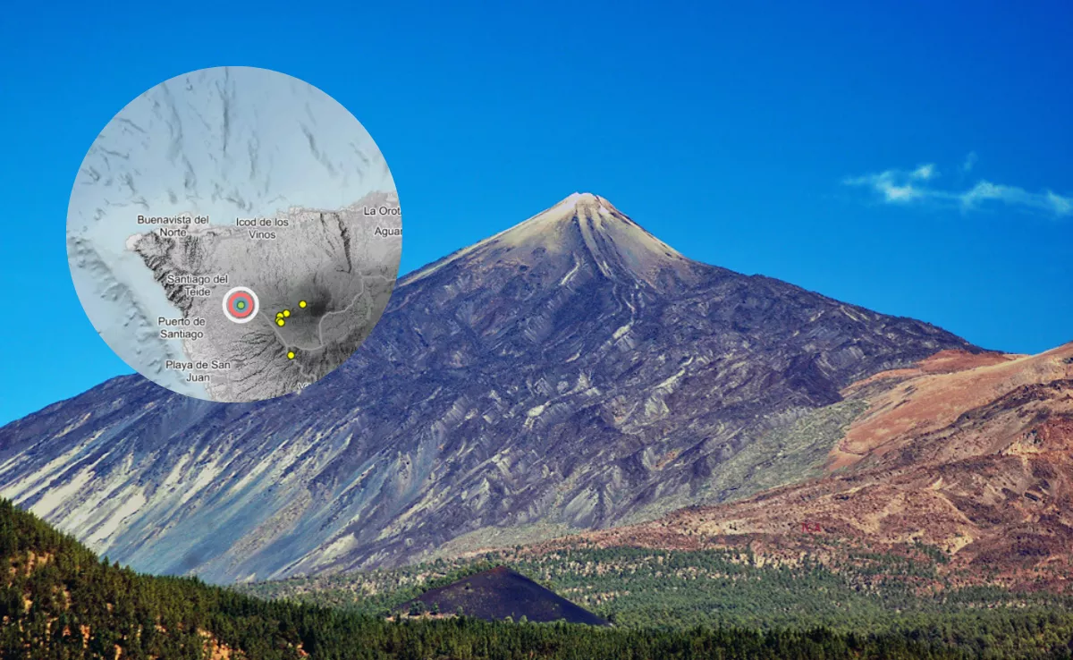 Imagen del Teide y el último terremoto detectado en el entorno de Las Cañadas, de 1,8. / AH