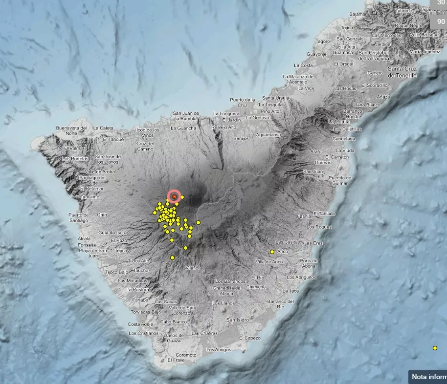 Imagen de los eventos detectados en Tenerife. / IGN