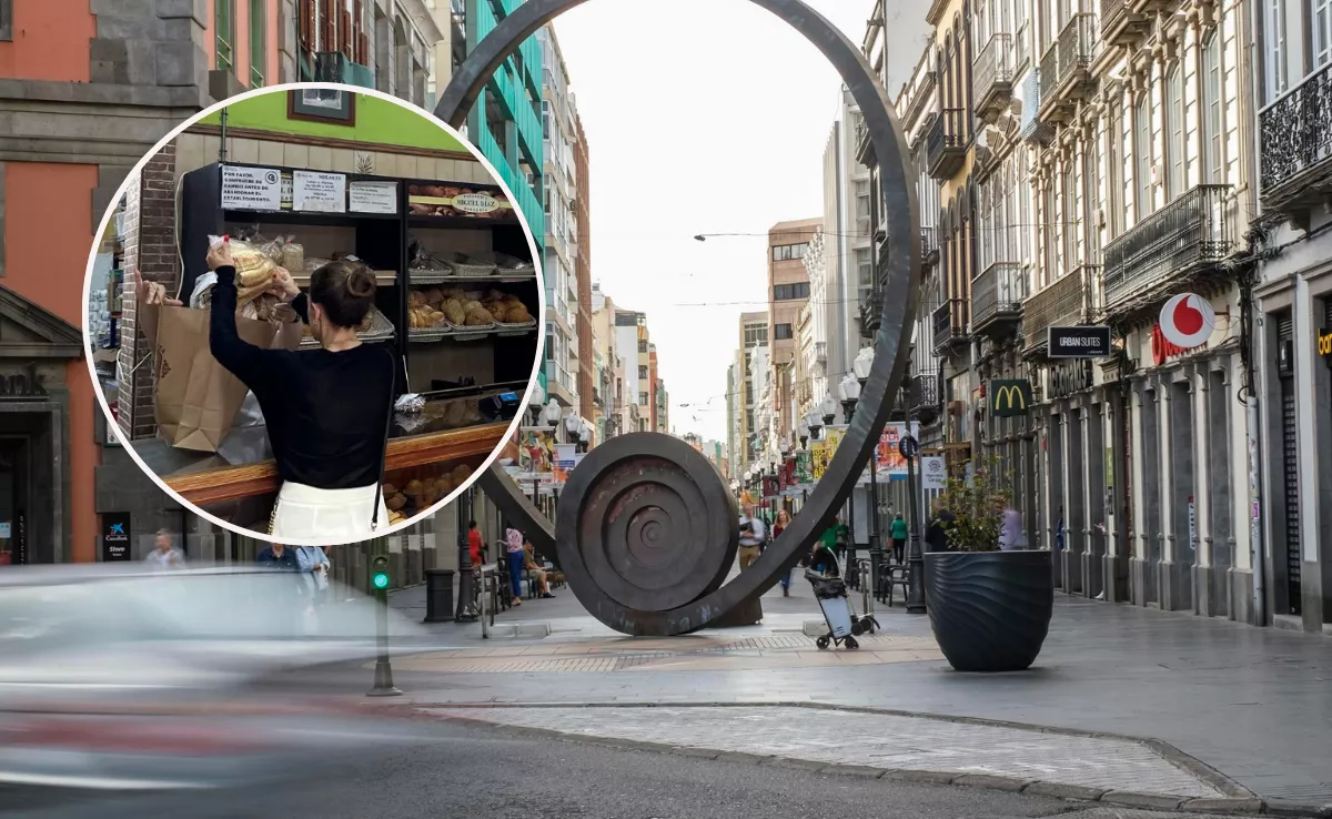 Imagen de la calle mayor de Triana y la panadería Miguel Díaz / AH