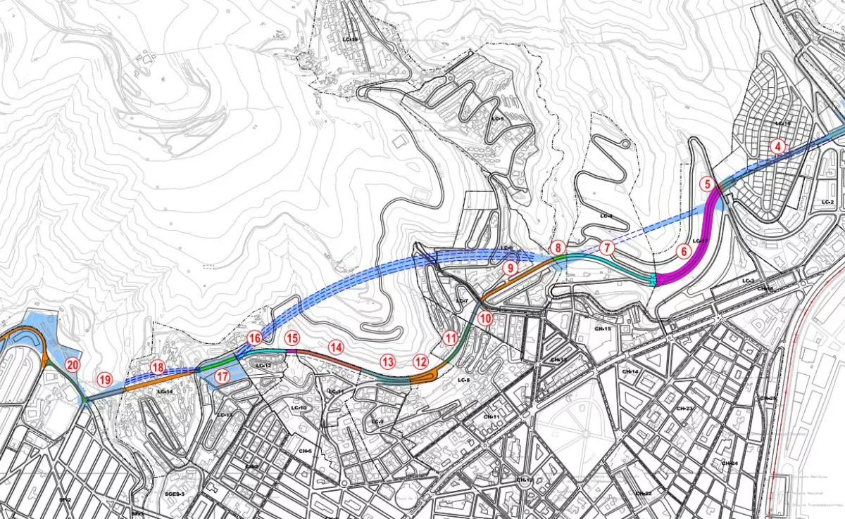 Plano de la vía de Cornisa, planteamiento urbanístico de Santa Cruz de los años 90 que no se hará pero bloquea suelo urbanizable./ AH