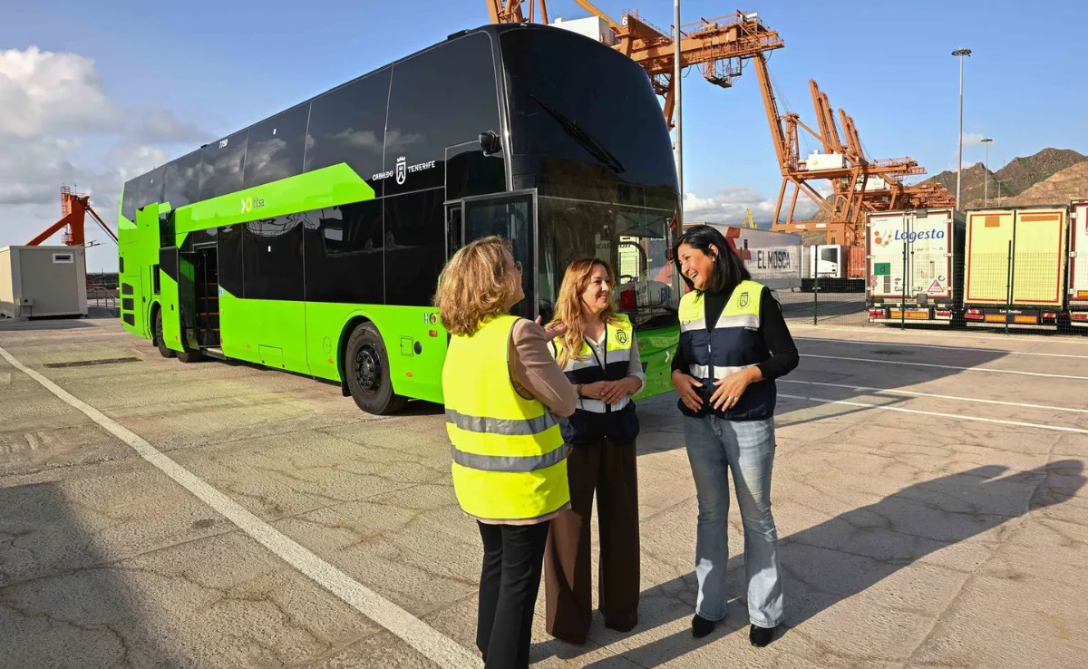 Imagen de la guagua de dos pisos ya en Tenerife / CABILDO DE TENERIFE