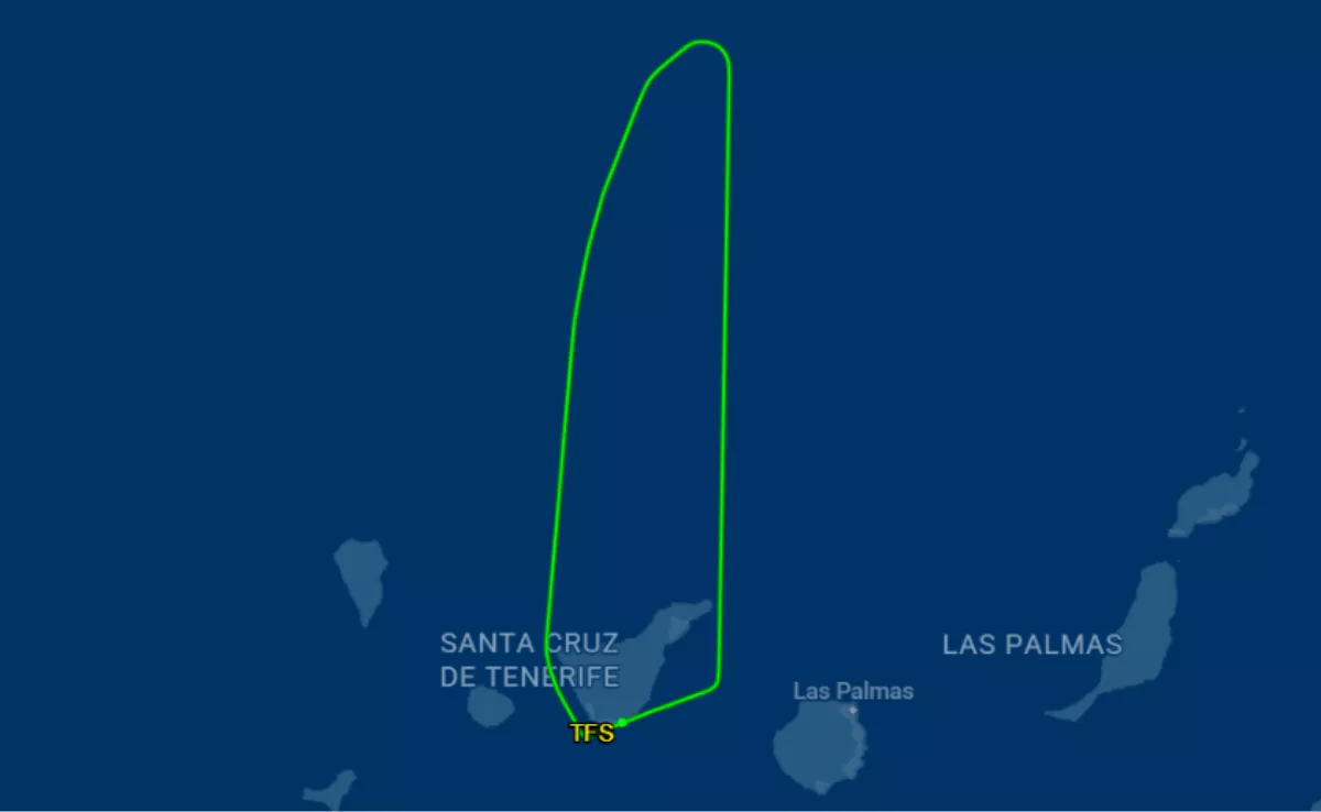 Imagen del vuelo entre Tenerife Sur y Glasgow, que tuvo que volver al aeropuerto tinerfeño. / FLIGHTAWARE
