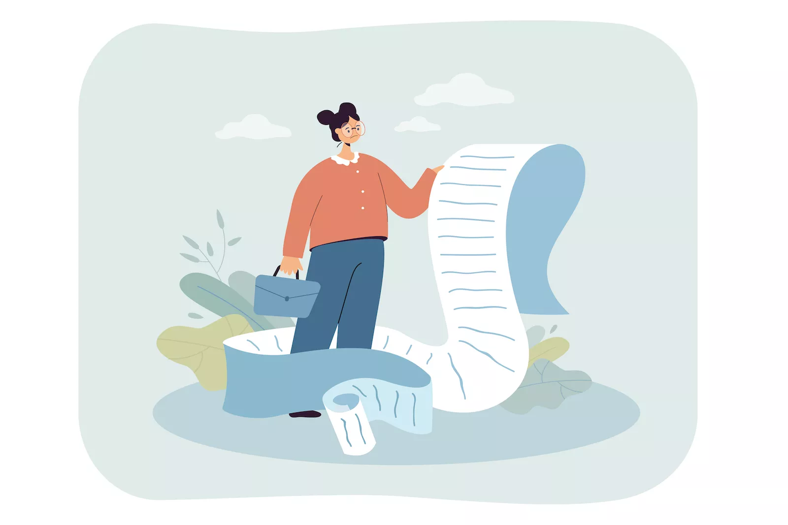 Empresaria molesta con larga lista de verificación / FREEPIK