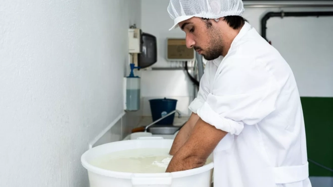 El joven ganadero elaborando queso fresco ahumado / CEDIDA El joven ganadero elaborando queso fresco ahumado / CEDIDA