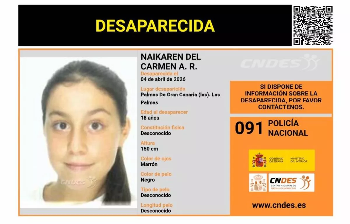 Urgente: piden colaboración para hallar a una joven de 18 años desaparecida en Gran Canaria. AH