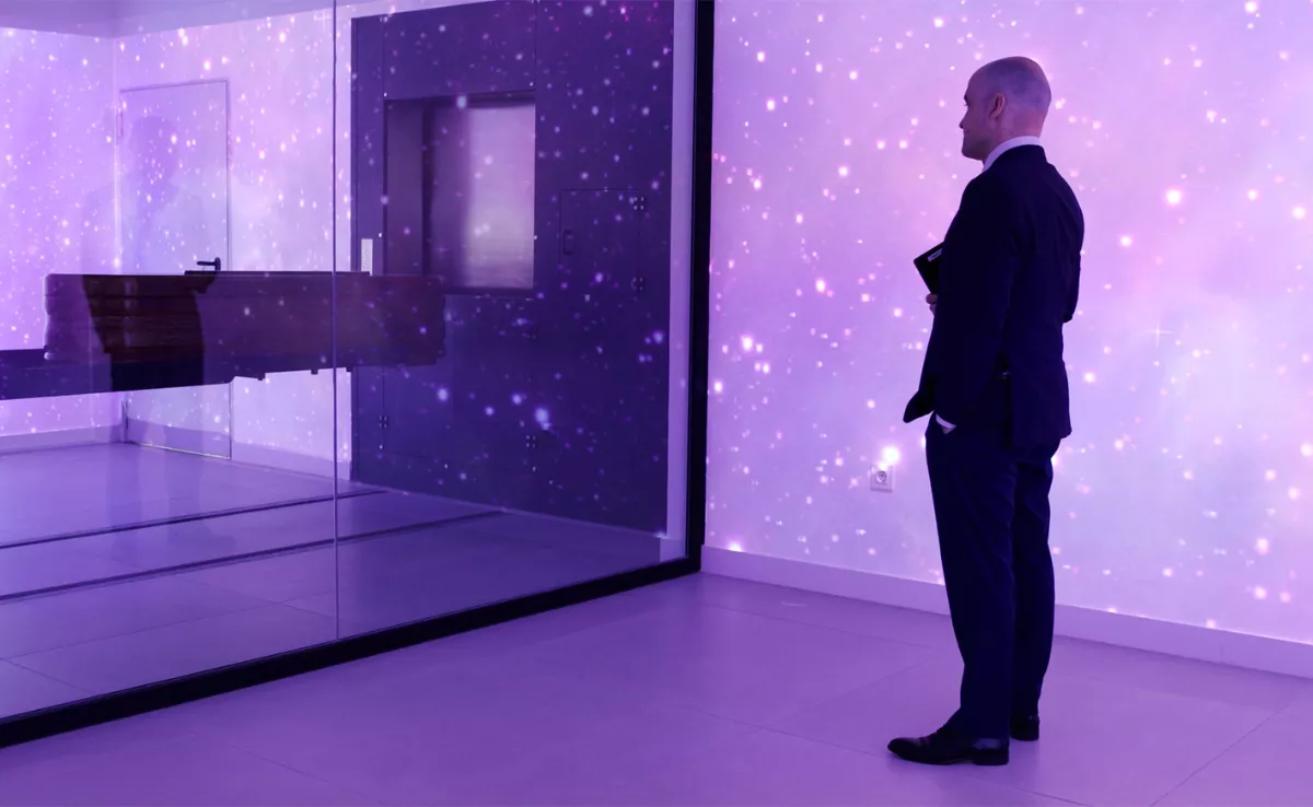 Imagen de la sala inmersiva del nuevo tanatorio de Los Realejos / ALBIA