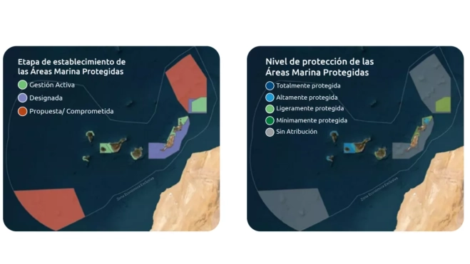 Nivel de protección en áreas marinas. / INFORME