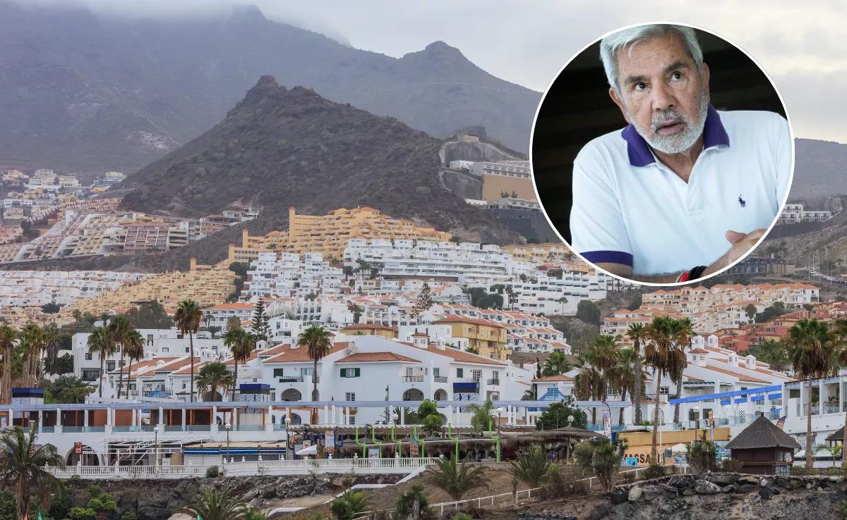 Montaje de varias viviendas en Adeje con una imagen del alcalde José Miguel Rodríguez Fraga. / MONTAJE AH