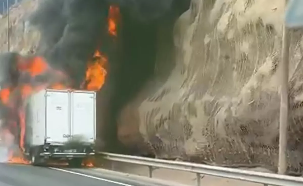 Incendio de un camión en la autopista TF-1. / REDES 