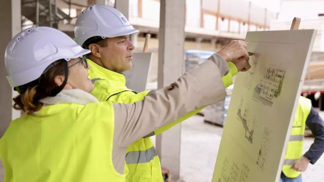 Augusto Hidalgo, vicepresidente del Cabildo grancanario, durante la visita a las obras de 69 viviendas en El Secadero. / CABILDO