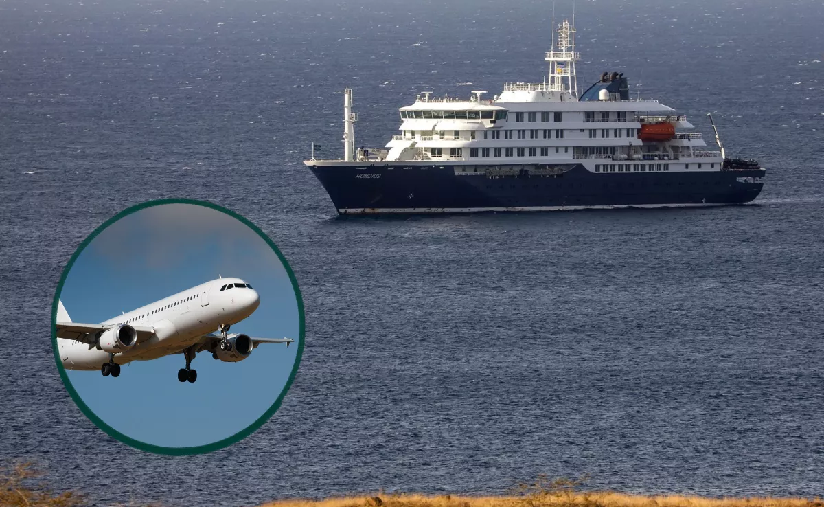 Imagen del MV Hondius junto a un avión. / AH