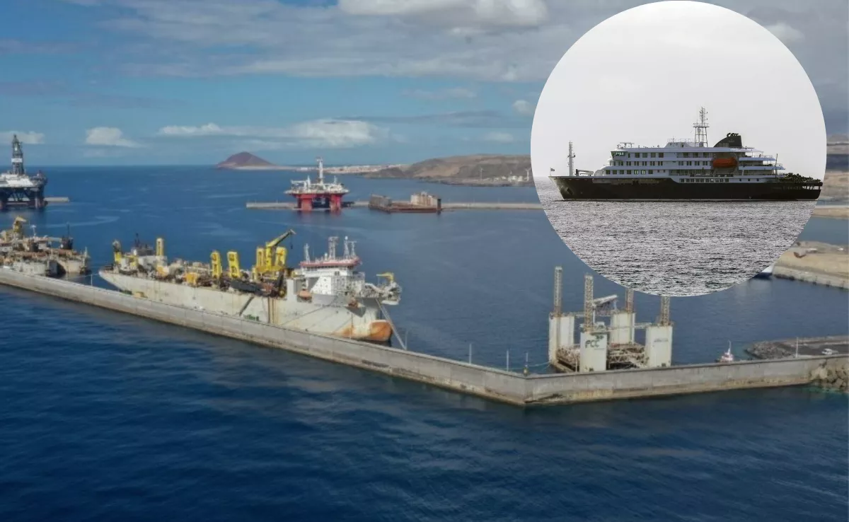 Puerto de Granadilla y el MV Hondius.  AUTORIDAD PORTUARIA EFE