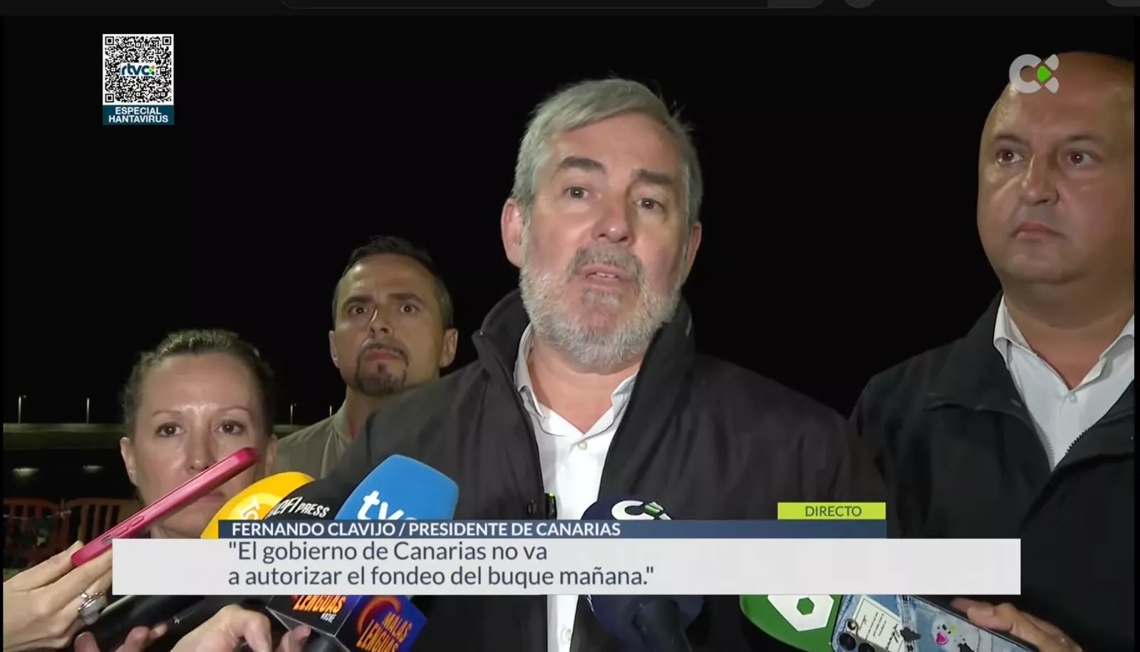 Fernando Clavijo, presidente de Canarias, durante la rueda de prensa que ofreció en Granadilla. / RTVC