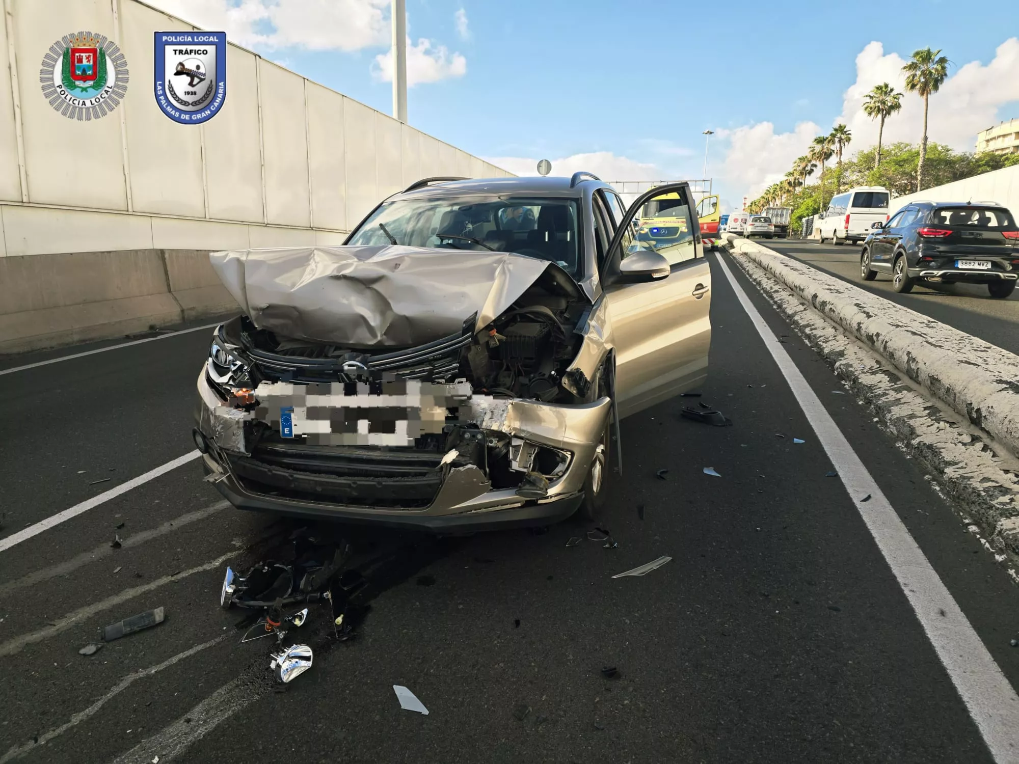 Un accidente en la GC-1 provoca grandes retenciones a la altura del tunel de Santa Catalina. POLICIA LOCAL LPA