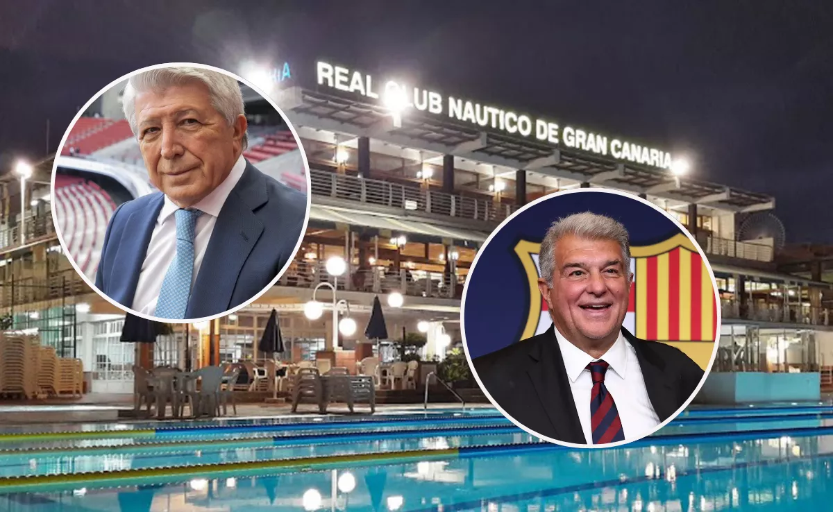 Montaje de Atlántico Hoy con Enrique Cerezo y Laporta sobre una imagen del Real Club Náutico de Gran Canaria. / AH 