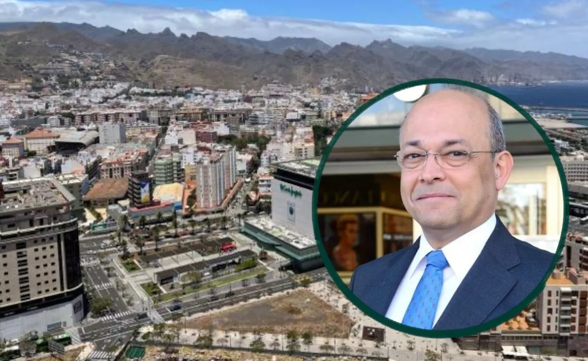 Alfredo Medina, secretario de Asodican, sobre imagen aérea de Santa Cruz|MontajeAH