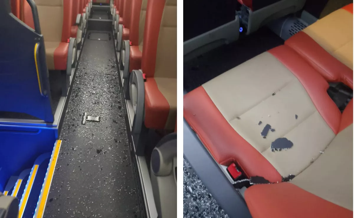 Cristales rotos en la guagua del Club Deportivo Verdellada.  CLUB DEPORTIVO VERDELLADA