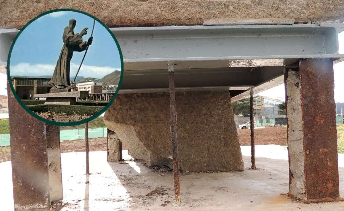 Peana rota de la escultura de Padre Anchieta en La Laguna|CEDIDA