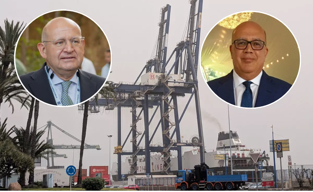 Ramón Sotomayor y Bernardino Santana, sobre una imagen del Puerto de Las Palmas. / MONTAJE ATLÁNTIVO HOY