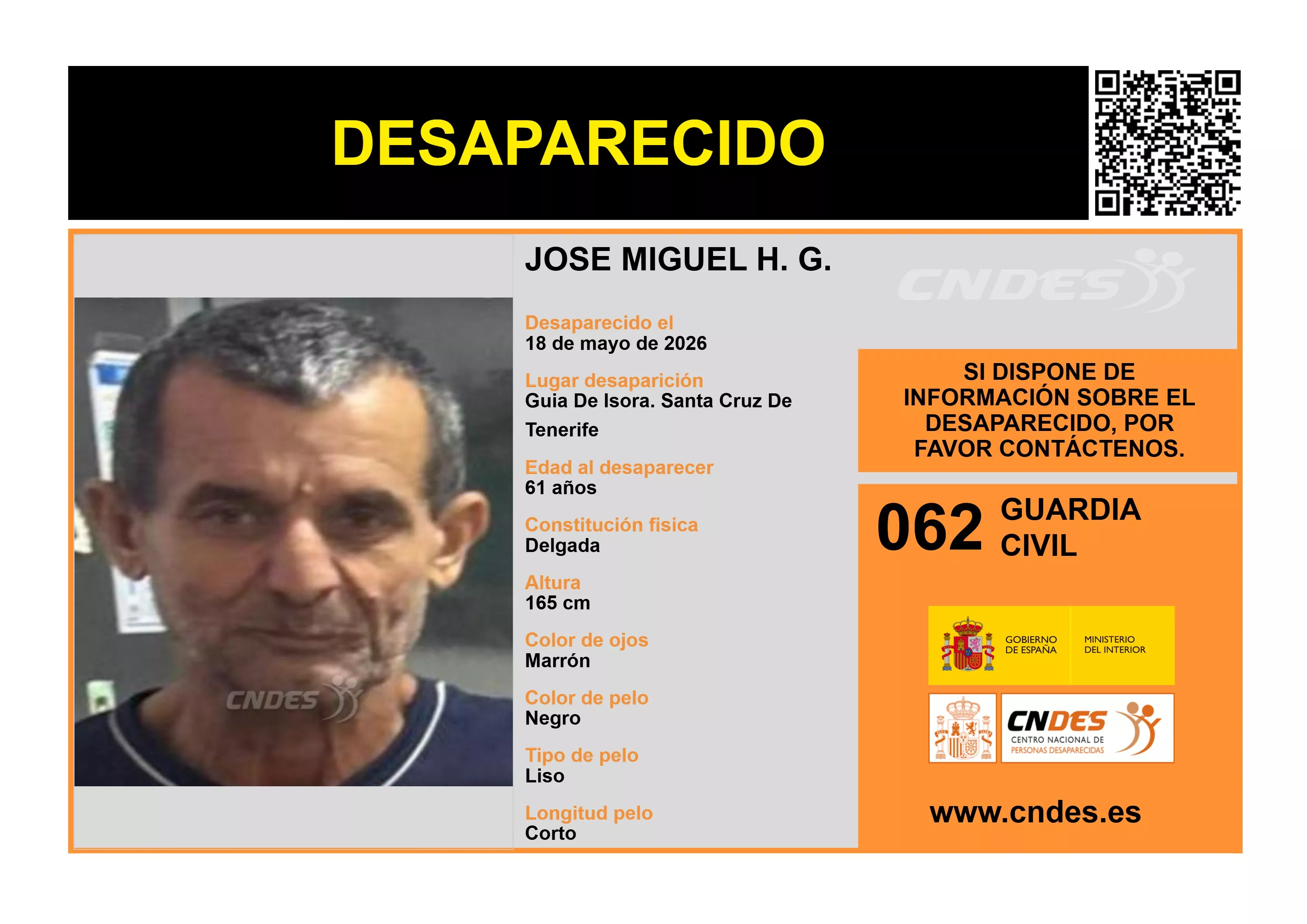 Cartel de la desaparición de José Miguel HG. / CENTRO NACIONAL DE PERSONAS DESAPARECIDAS 