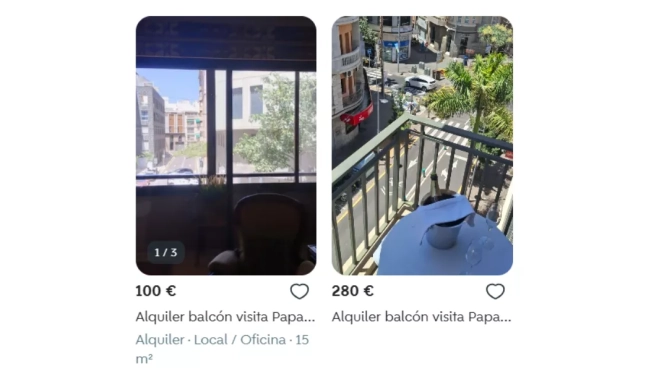 Imagen de los anuncios de balcones para la visita del Papa Leon a Canarias / WALLAPOP Imagen de los anuncios de balcones para la visita del Papa Leon a Canarias / WALLAPOP