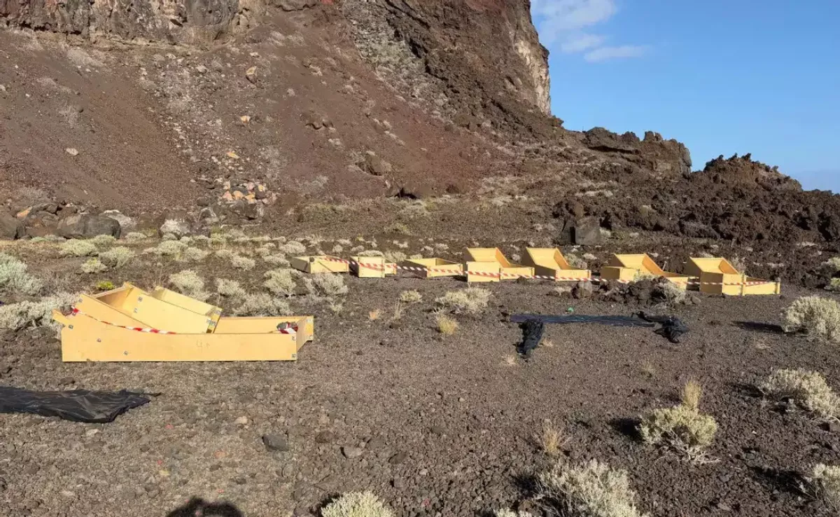 Moldes de las tumbonas de hormigón de la playa de Tacorón, en El Hierro./ SALVAR TACORÓN