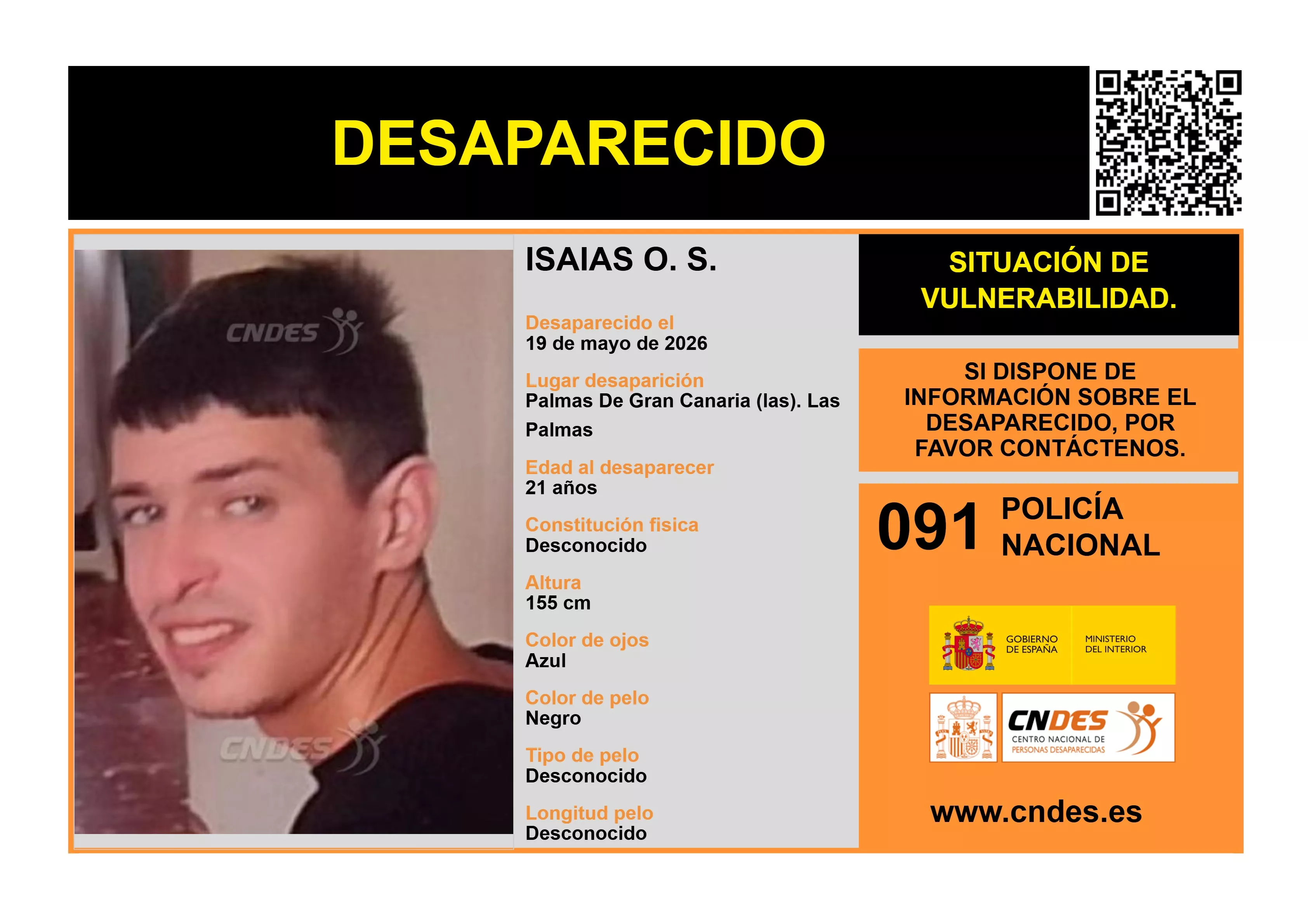 Isaías O. S, desaparecido en Gran Canaria. / CENTRO NACIONAL DE DESAPARECIDOS