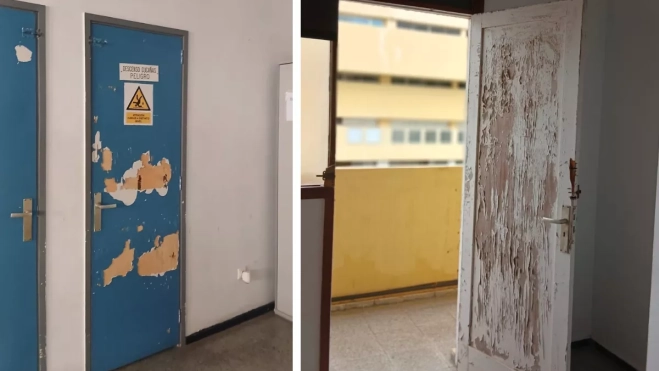 Estado de algunas puertas en el parque de bomberos de Miller Bajo / AH Estado de algunas puertas en el parque de bomberos de Miller Bajo / AH