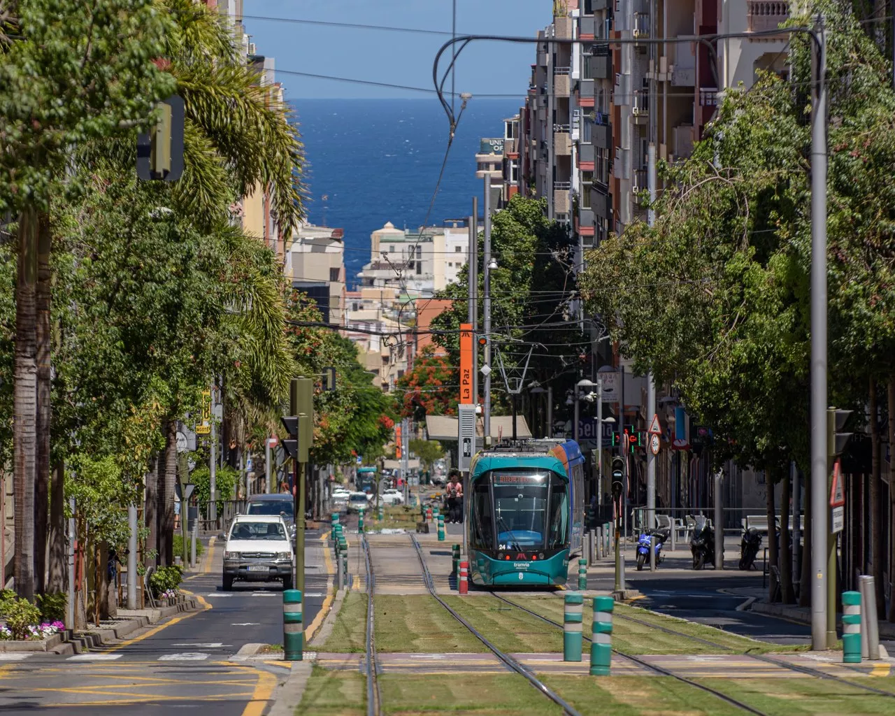 Imagen del tranvía de Tenerife a su paso por Santa Cruz. / AYUNTAMIENTO DE SANTA CRUZ DE TENERIFE