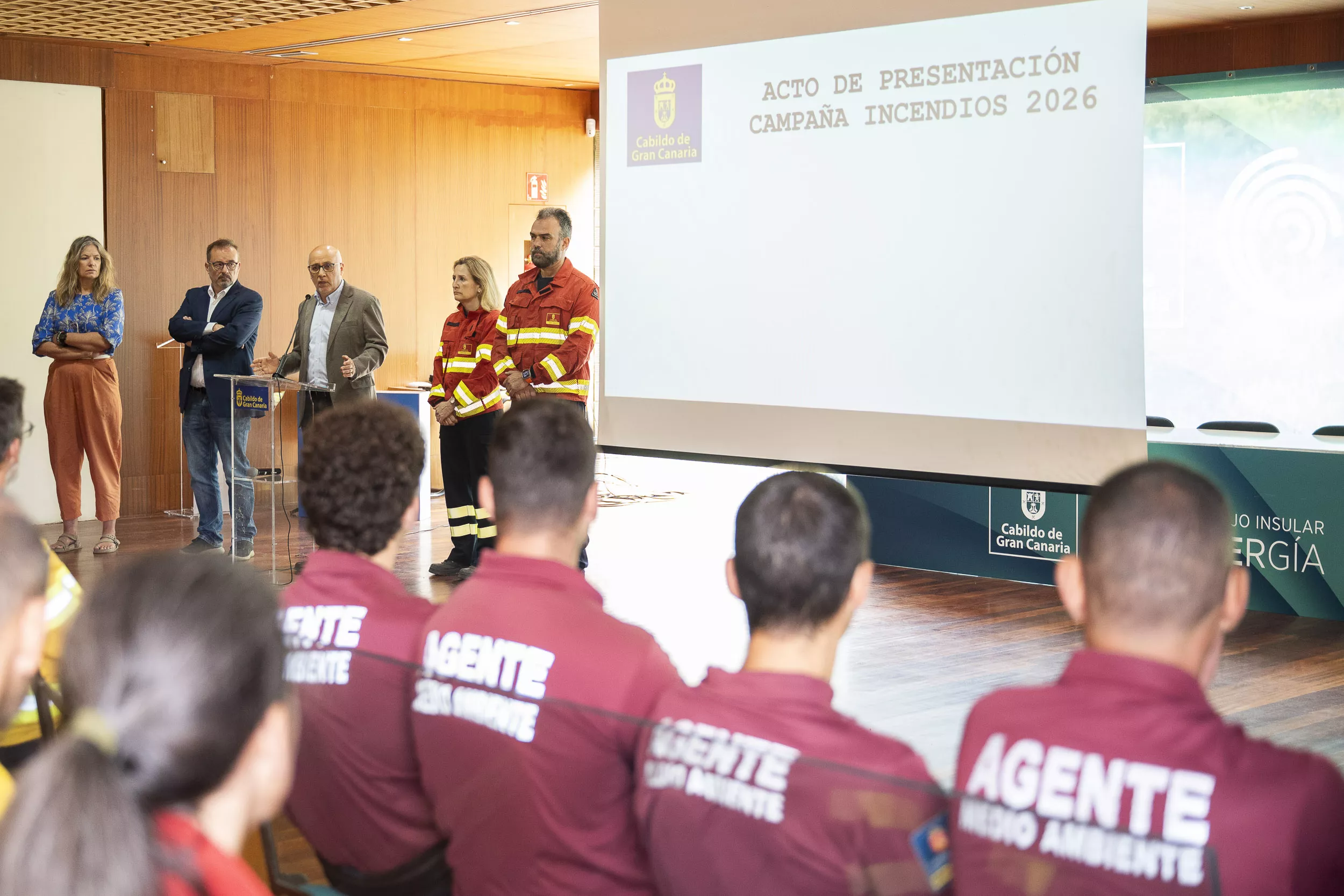 Momento del acto de presentación de la campaña de incendios del Cabildo de Gran Canaria. David Delfour / Cabildo de Gran Canaria 