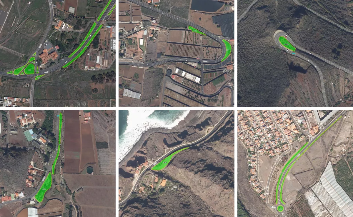 Algunas de las obras cerca de carreteras que el Cabildo de Tenerife ha licitado. / MONTAJE AH