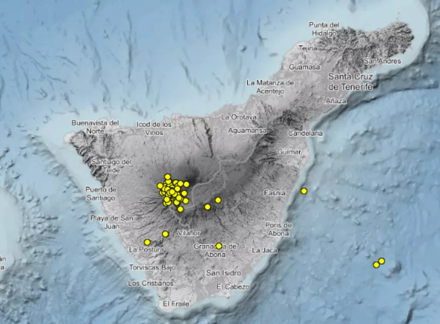 Eventos localizados por el IGN. / INSTITUTO GEOGRÁFICO NACIONAL 