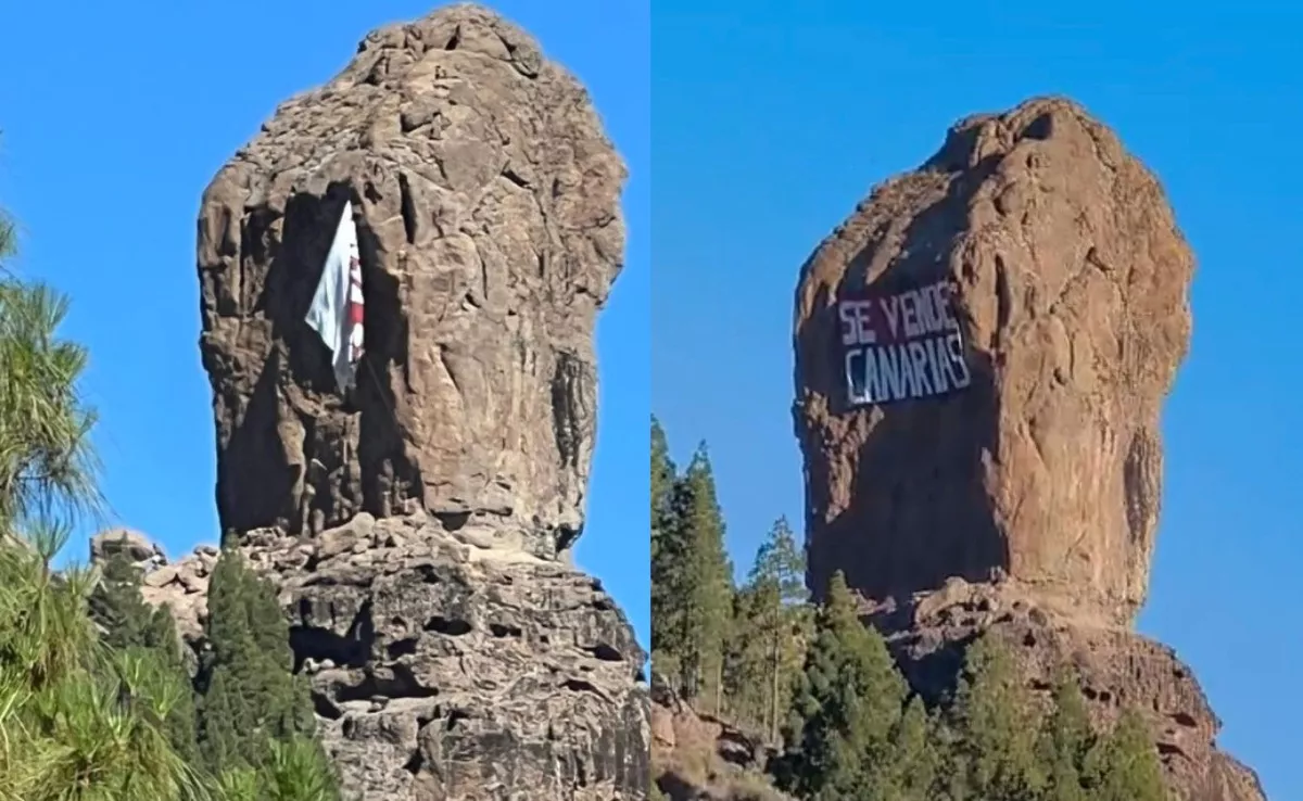 Imagen de Roque Nublo y la tela que será retirada |CABILDODEGRANCANARIA