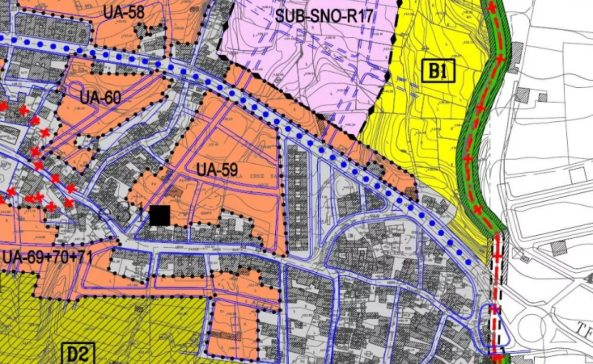 Plano de la Unidad de Actuación 59 en Los Realejos, cuyos dueños piden 3 millones al ayuntamiento./ ARCHIVO