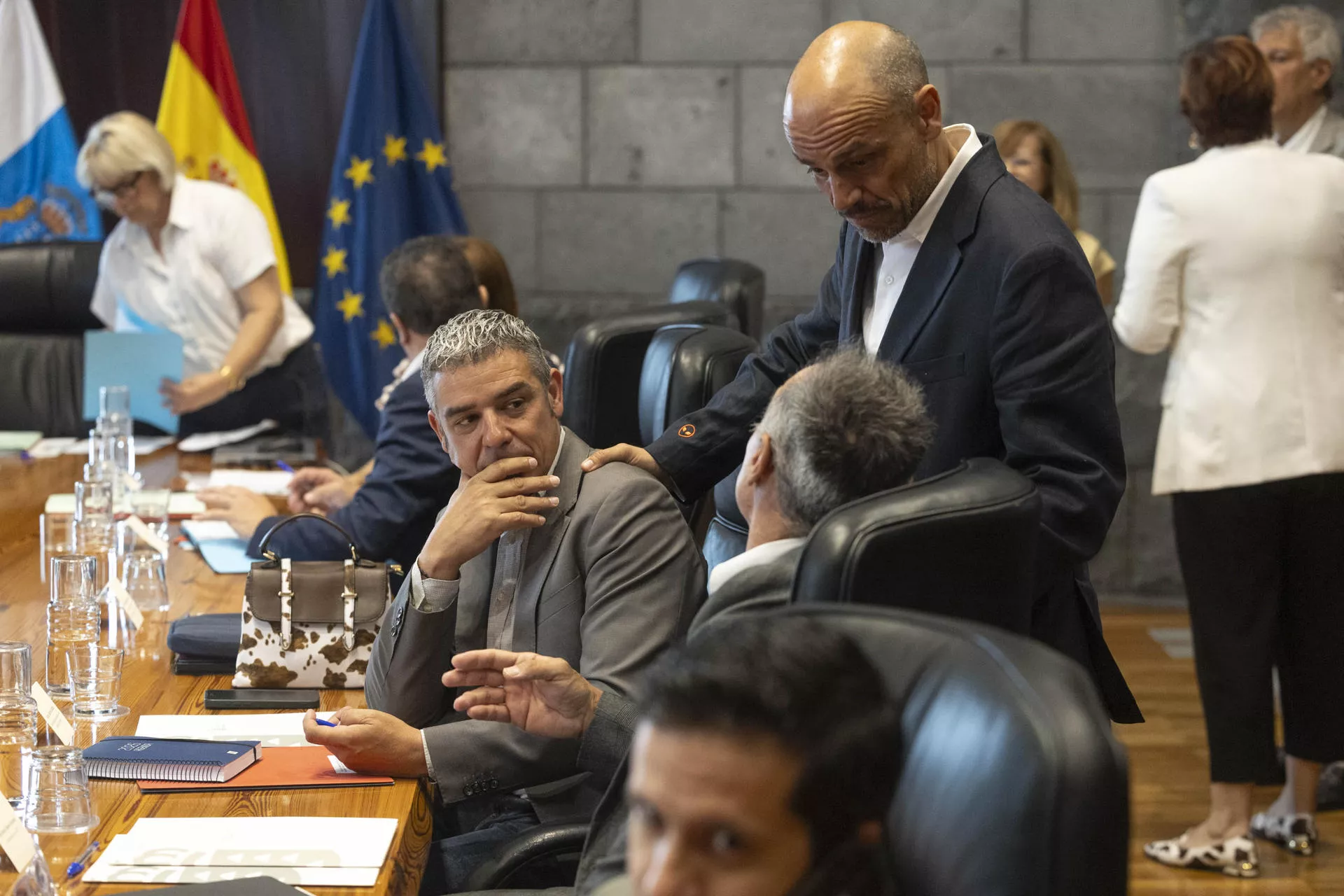 De pie, Alfonso Cabello, portavoz del Gobierno de Canarias, durante el Consejo de Gobierno./ EFE-MIGUEL BARRETO