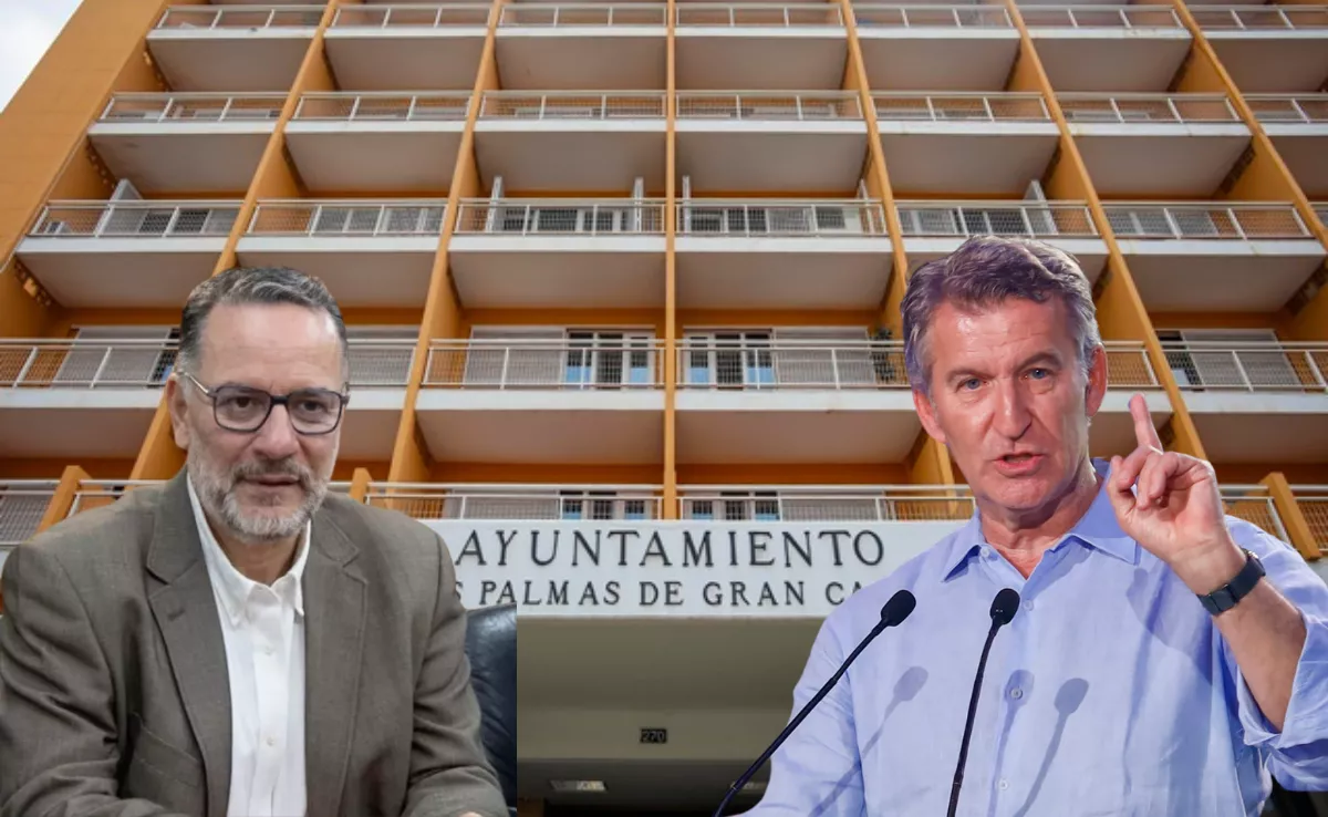 Feijóo y Poli Suárez en el Ayuntamiento de Las Palmas de Gran Canaria./ MONTAJE AH